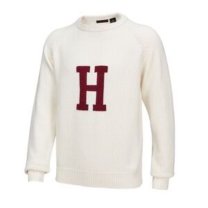 Harvard Traditional Cotton Intarsia H Sweater The COOP Men's S Beige Crimson